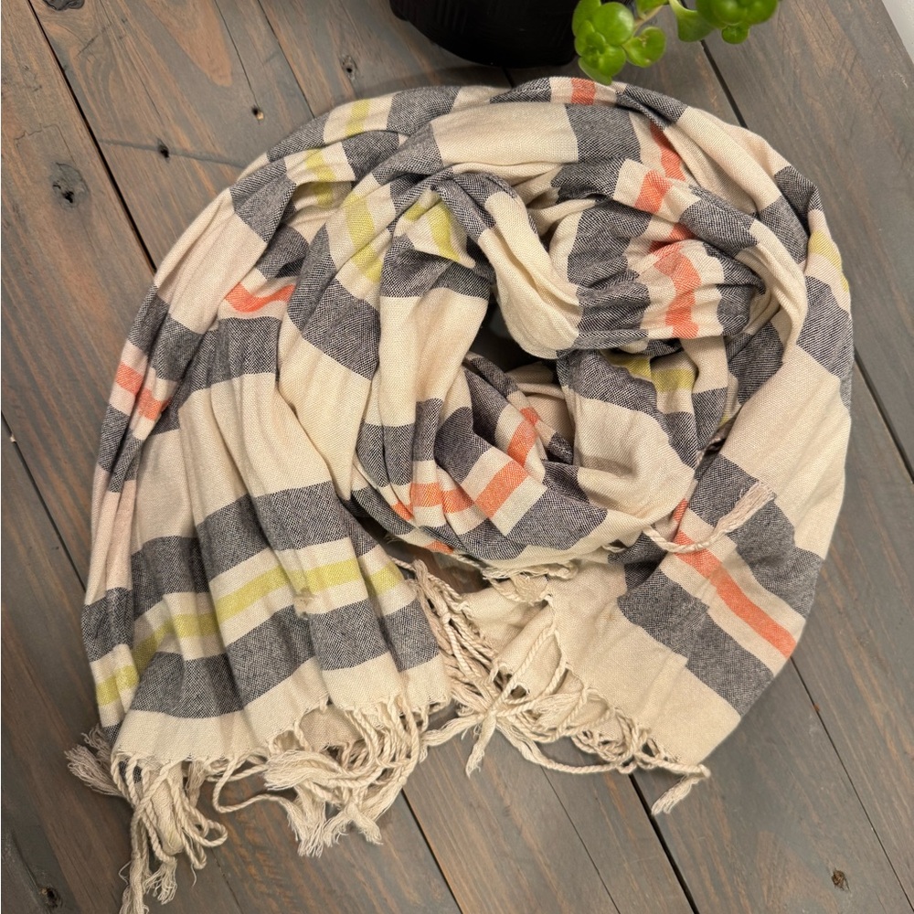Spartina Cotton Striped Gray and Cream Scarf/Throw